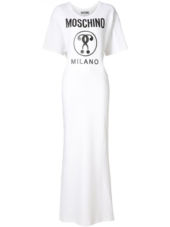Moschino Double Question Mark Print Maxi Dress - White