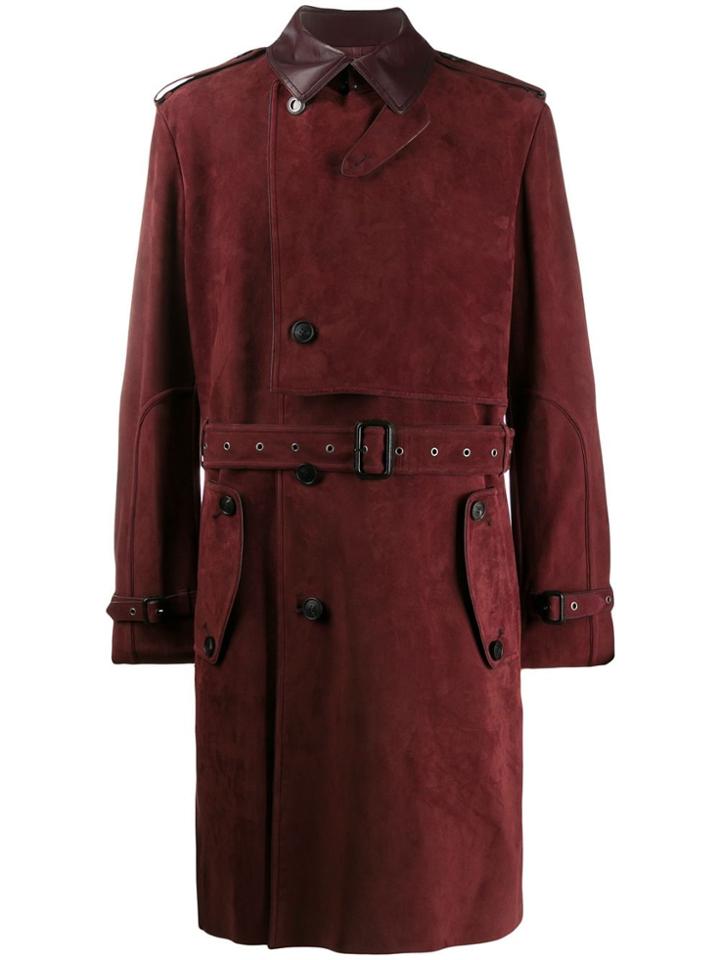 Etro Belted Leather Trench Coat - Red