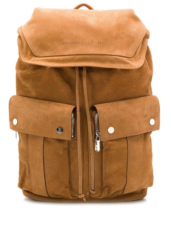 Brunello Cucinelli Logo Print Backpack - Brown