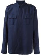 Balmain Concealed Fastening Shirt, Men's, Size: 39, Blue, Cotton/wool