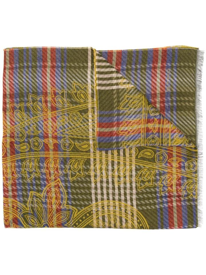 Etro Check Print Scarf - Green