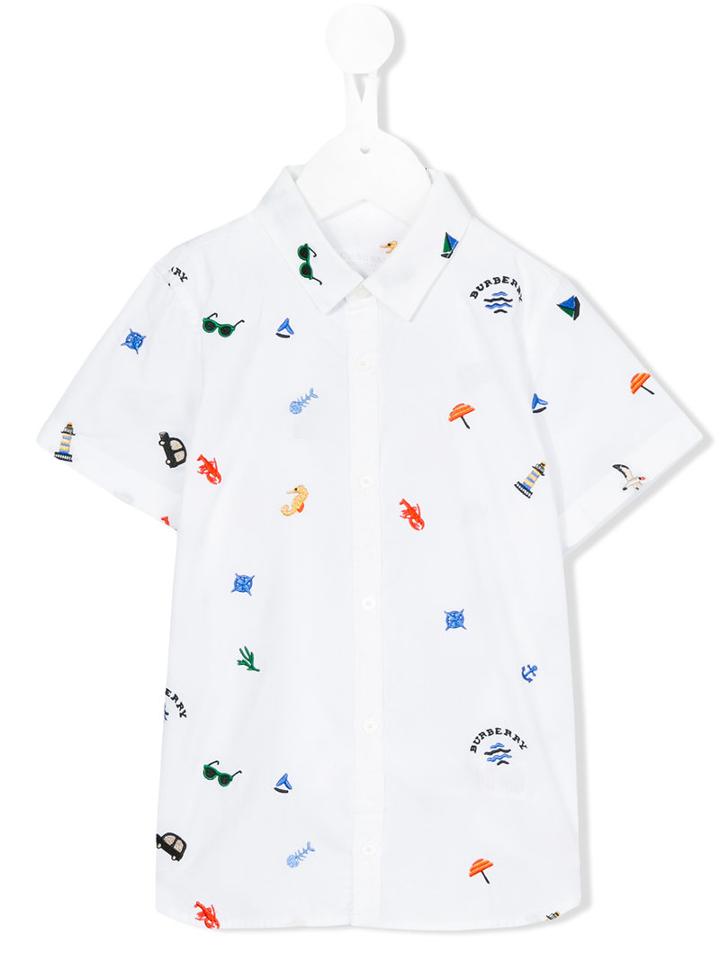 Burberry Kids - Embroidered Details Shirt - Kids - Cotton - 6 Yrs, Boy's, White