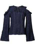 Derek Lam 10 Crosby - Cut-out Ruffled Shoulders Blouse - Women - Silk - 6, Blue, Silk