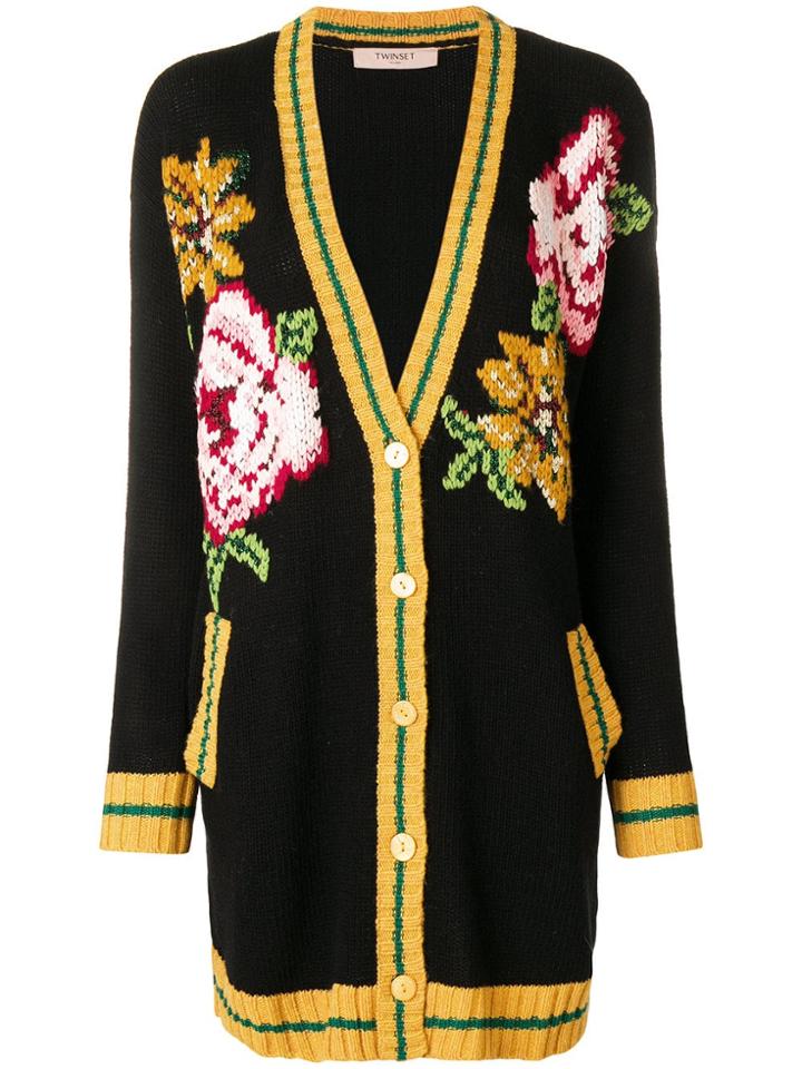 Twin-set Long Rose Cardigan - Black