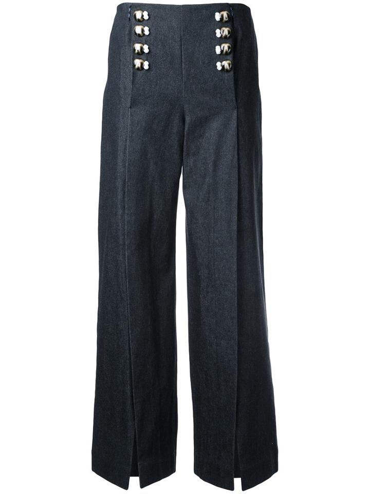 Kotohayokozawa High Waist Wide Leg Button Trousers, Women's, Size: Small, Black, Cotton