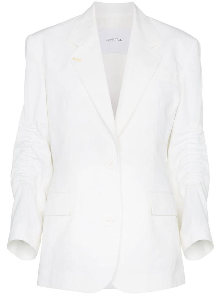 Pushbutton Shirred Single-breasted Blazer - White