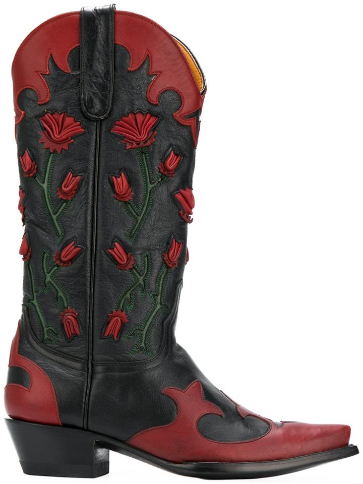 Jessie Western Floral-appliquéd Cowboy Boots - Black