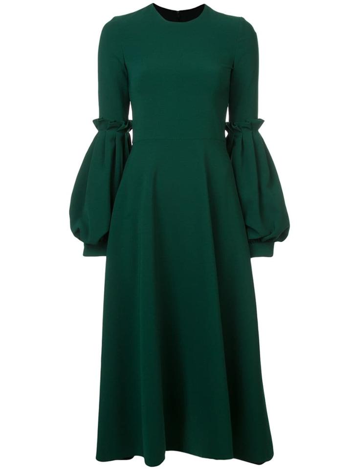 Christian Siriano Puff Sleeve Midi Dress - Green