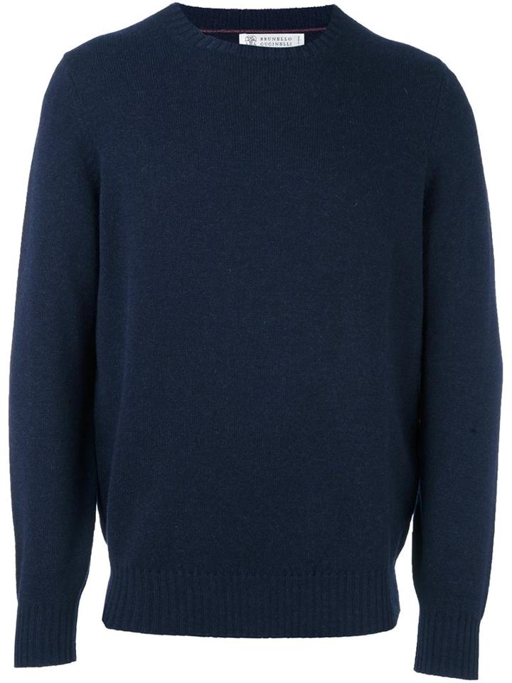 Brunello Cucinelli Cashmere Crew Neck Pullover, Men's, Size: 52, Blue, Cashmere
