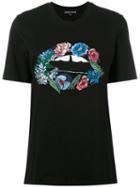 Markus Lupfer - Embroidered Flower Lips T-shirt - Women - Cotton/plastic/glass - Xs, Black, Cotton/plastic/glass
