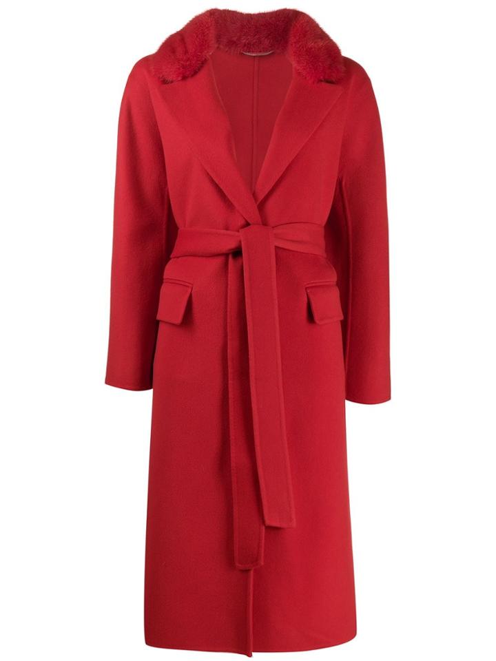 Ermanno Scervino Fur Collar Belted Coat - Red
