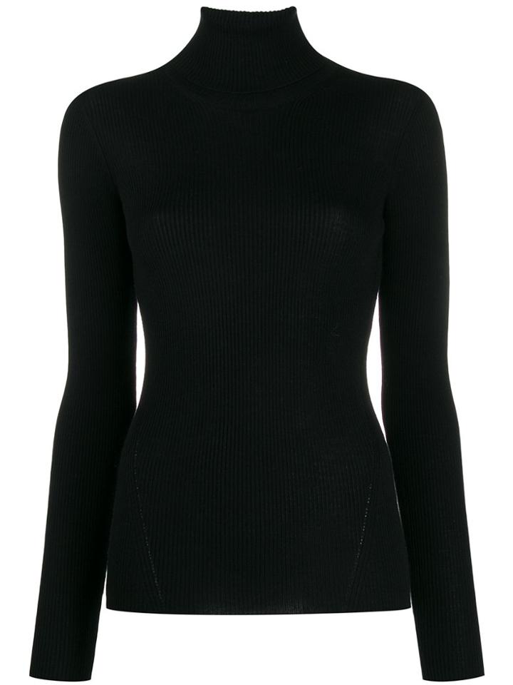 Closed Ribbed Roll Neck Sweater - Black