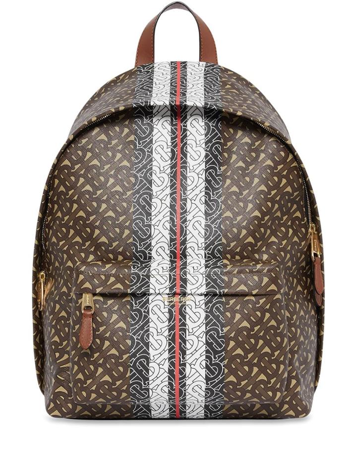 Burberry Monogram Stripe Print E-canvas Backpack - Brown
