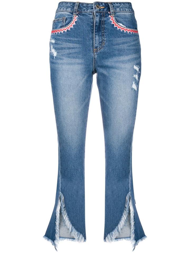 Sjyp Frayed Cut Off Jeans - Blue