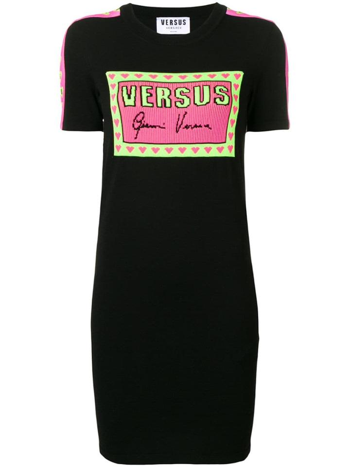 Versus Logo Print Knitted T-shirt Dress - Black