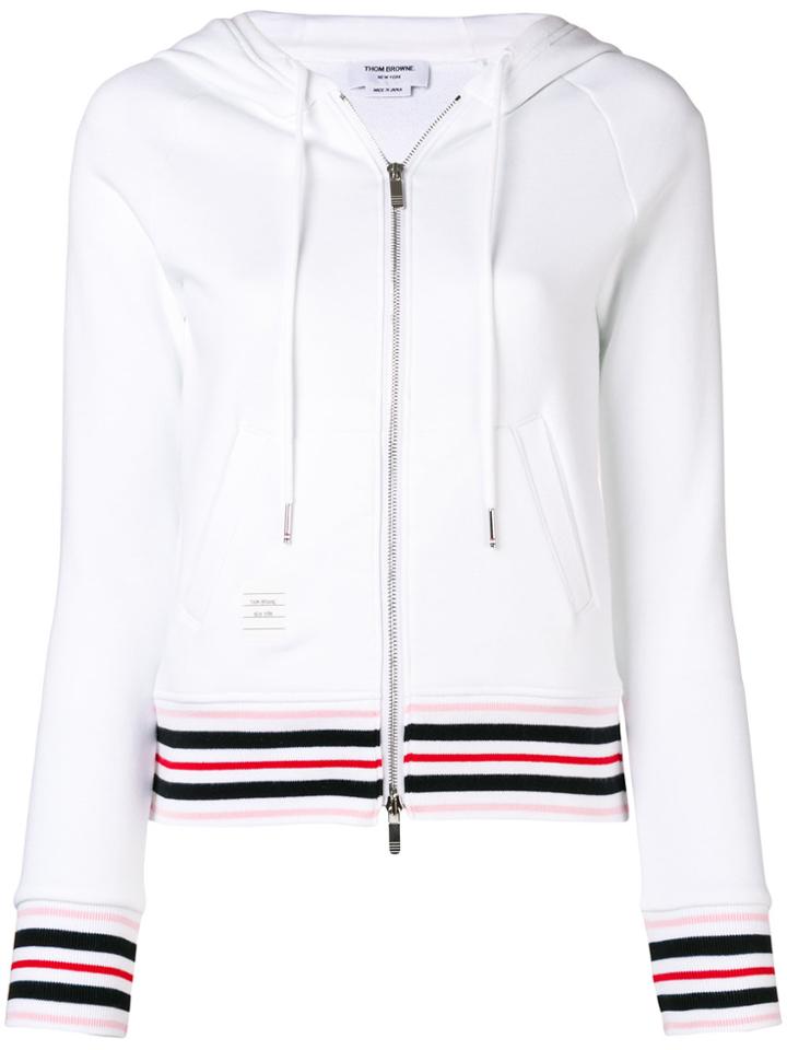 Thom Browne Cricket Stripe Zip-up Hoodie - White