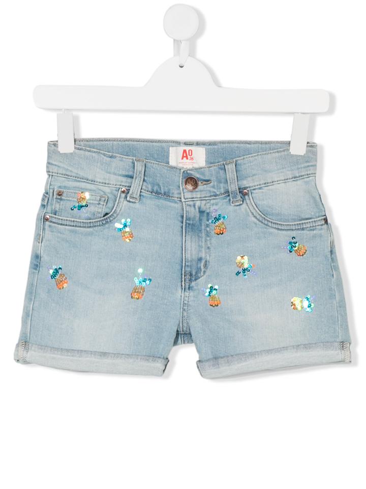 American Outfitters Kids Teen Sequin-embellished Denim Shorts - Blue