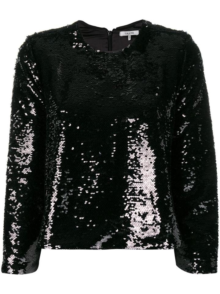 Ganni Sequin Embroidered Blouse - Black