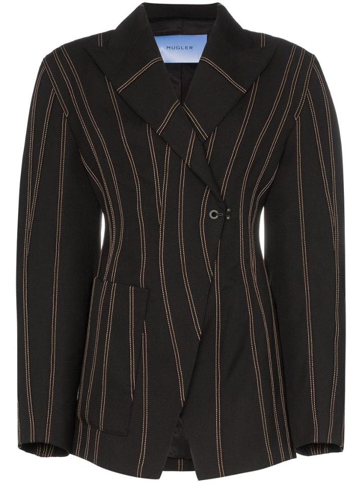 Mugler Exaggerated Waist Striped Blazer - Black