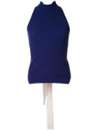 Christopher Esber - 'tie Back Rib' Top - Women - Cotton - 10, Blue, Cotton