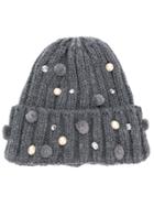 Ca4la Embellished Pom-pom Beanie Hat - Grey