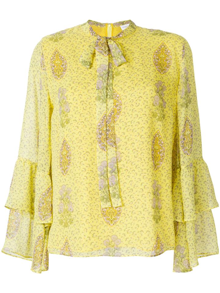 Giambattista Valli Floral Print Tie Neck Blouse - Yellow & Orange