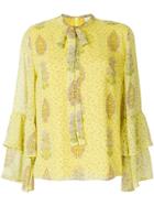 Giambattista Valli Floral Print Tie Neck Blouse - Yellow & Orange