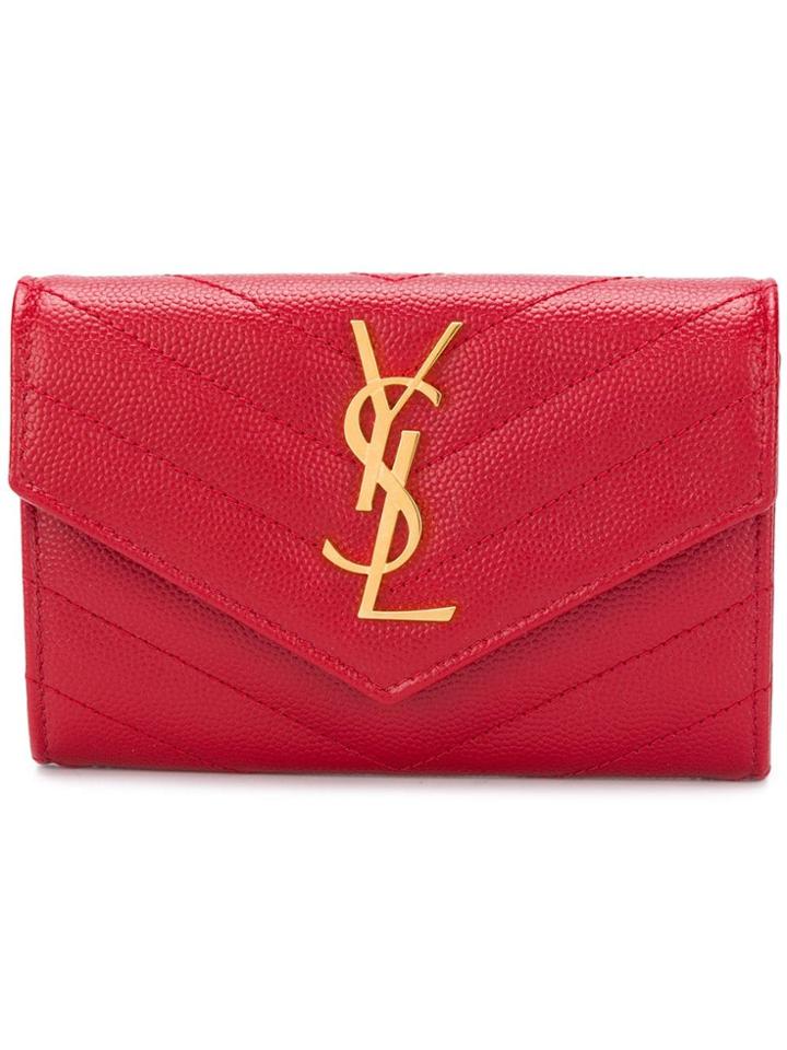 Saint Laurent Monogram Compact Tri-fold Wallet - Red