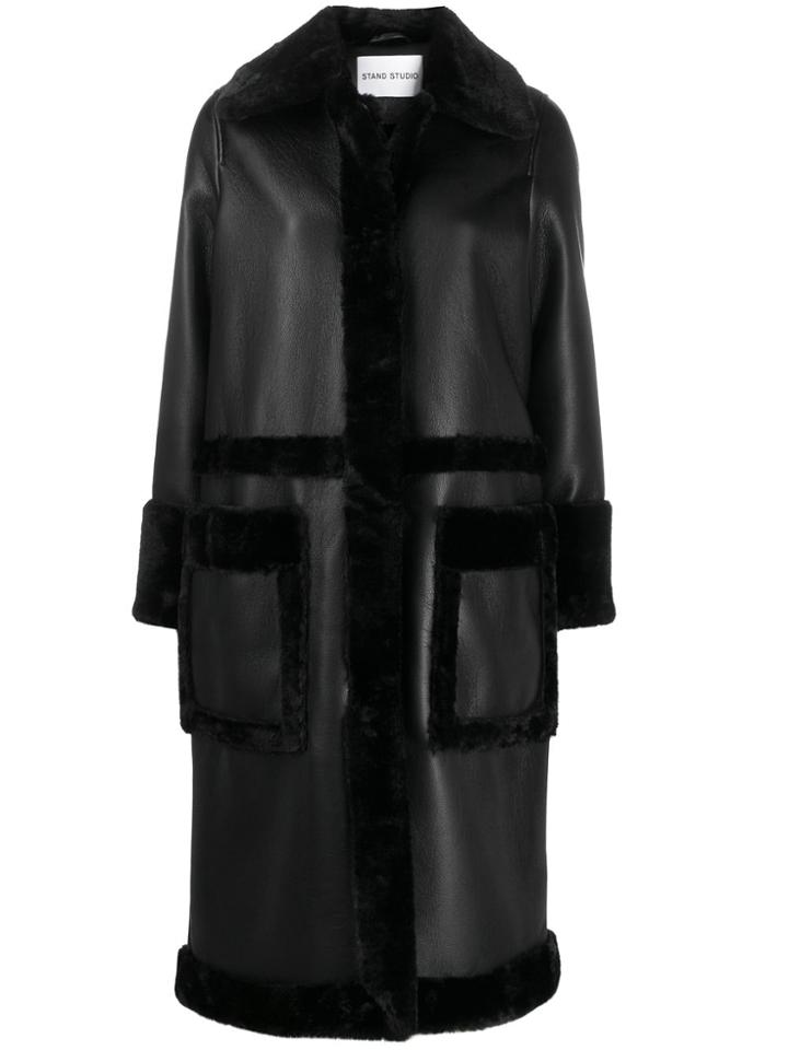 Stand Studio Riley Faux-fur Trimmed Coat - Black