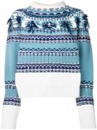 Ports 1961 Fringed Detail Jacquard Sweater - Blue