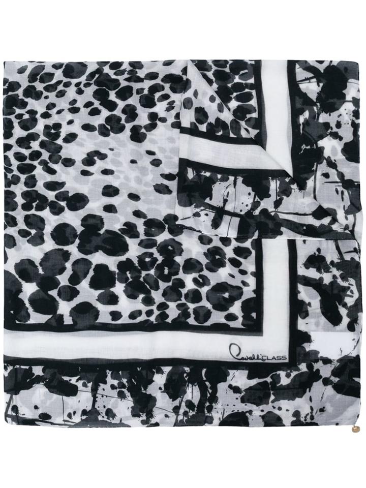 Cavalli Class Paint Splatter Print Scarf - White