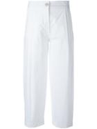 Erika Cavallini Pleat Detail Cropped Trousers, Women's, Size: 44, White, Cotton/spandex/elastane