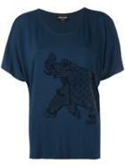 Emporio Armani - Elephant Embroidered Top - Women - Polyamide/spandex/elastane/viscose - 36, Blue, Polyamide/spandex/elastane/viscose