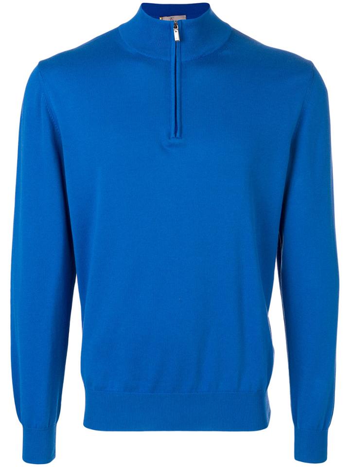 Canali Zip Neck Sweater - Blue
