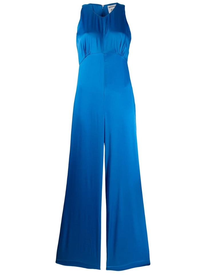Semicouture Round Neck Flared Jumpsuit - Blue