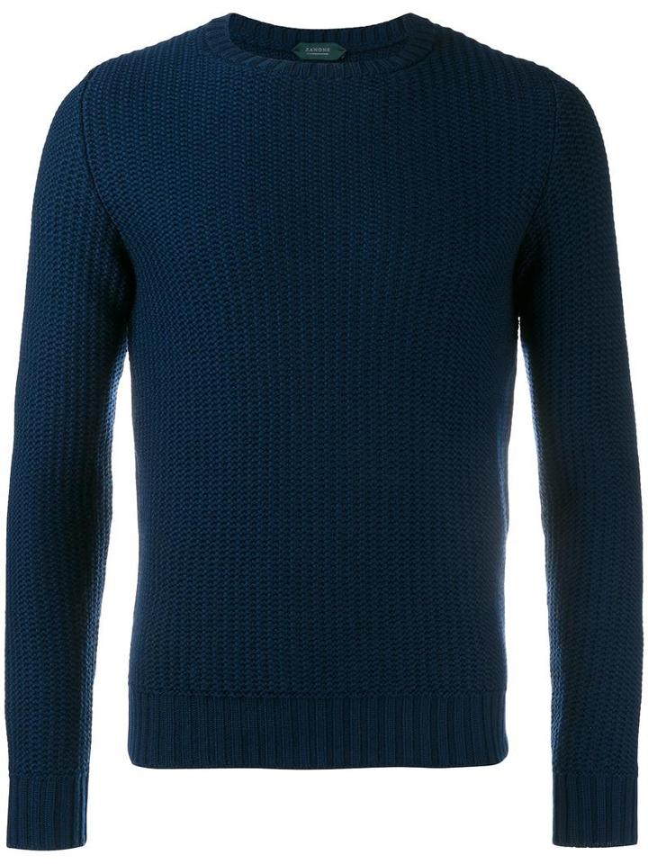 Incotex Textured Crew Neck Jumper, Men's, Size: 50, Blue, Virgin Wool