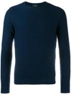 Incotex Textured Crew Neck Jumper, Men's, Size: 50, Blue, Virgin Wool