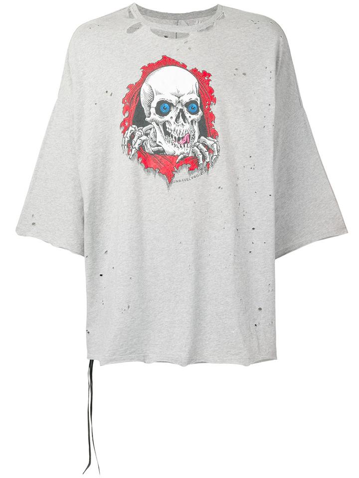 Unravel Project Distressed Snake Print Boxy T-shirt, Men's, Size: Large, Grey, Cotton