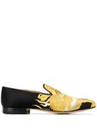 Versace Dragon Print Satin Loafers - Black