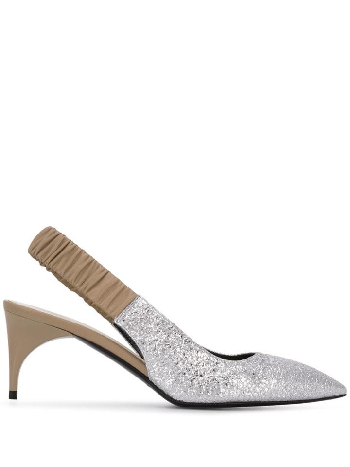 Alain Tondowski Ruched Slingback Pumps - Silver