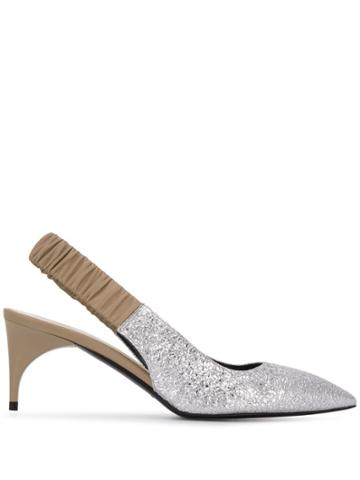 Alain Tondowski Ruched Slingback Pumps - Silver