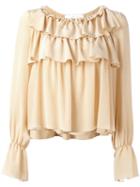 See By Chloé Ruffled Bell Sleeve Blouse, Women's, Size: 36, Nude/neutrals, Silk