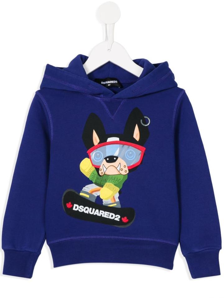 Dsquared2 Kids Snowboarding Dog Print Hoodie, Boy's, Size: 10 Yrs, Blue