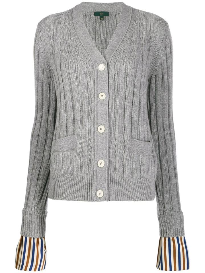 Jejia Striped Cuffs Cardigan - Grey