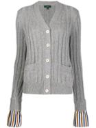 Jejia Striped Cuffs Cardigan - Grey