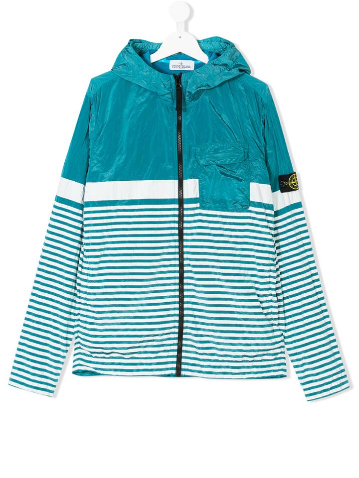 Stone Island Junior Teen Striped Hooded Jacket - Blue
