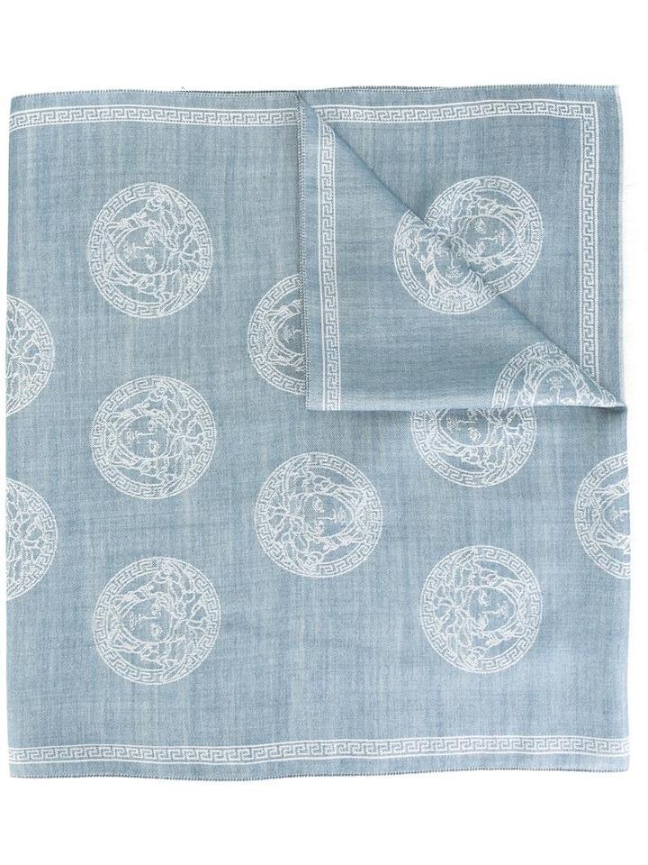 Versace Long Medusa Scarf, Men's, Blue, Wool/silk