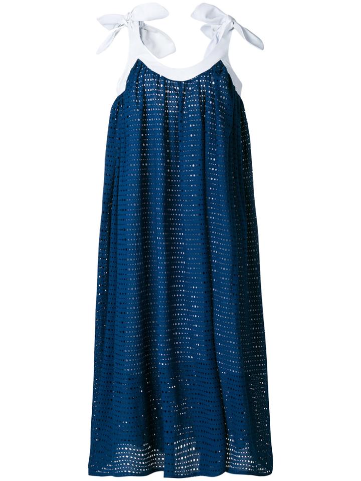 Natasha Zinko Leather-trim Eyelet Dress - Blue