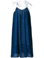 Natasha Zinko Leather-trim Eyelet Dress - Blue