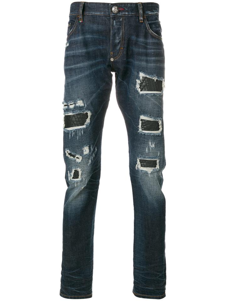Philipp Plein Distressed Straight-leg Jeans - Blue